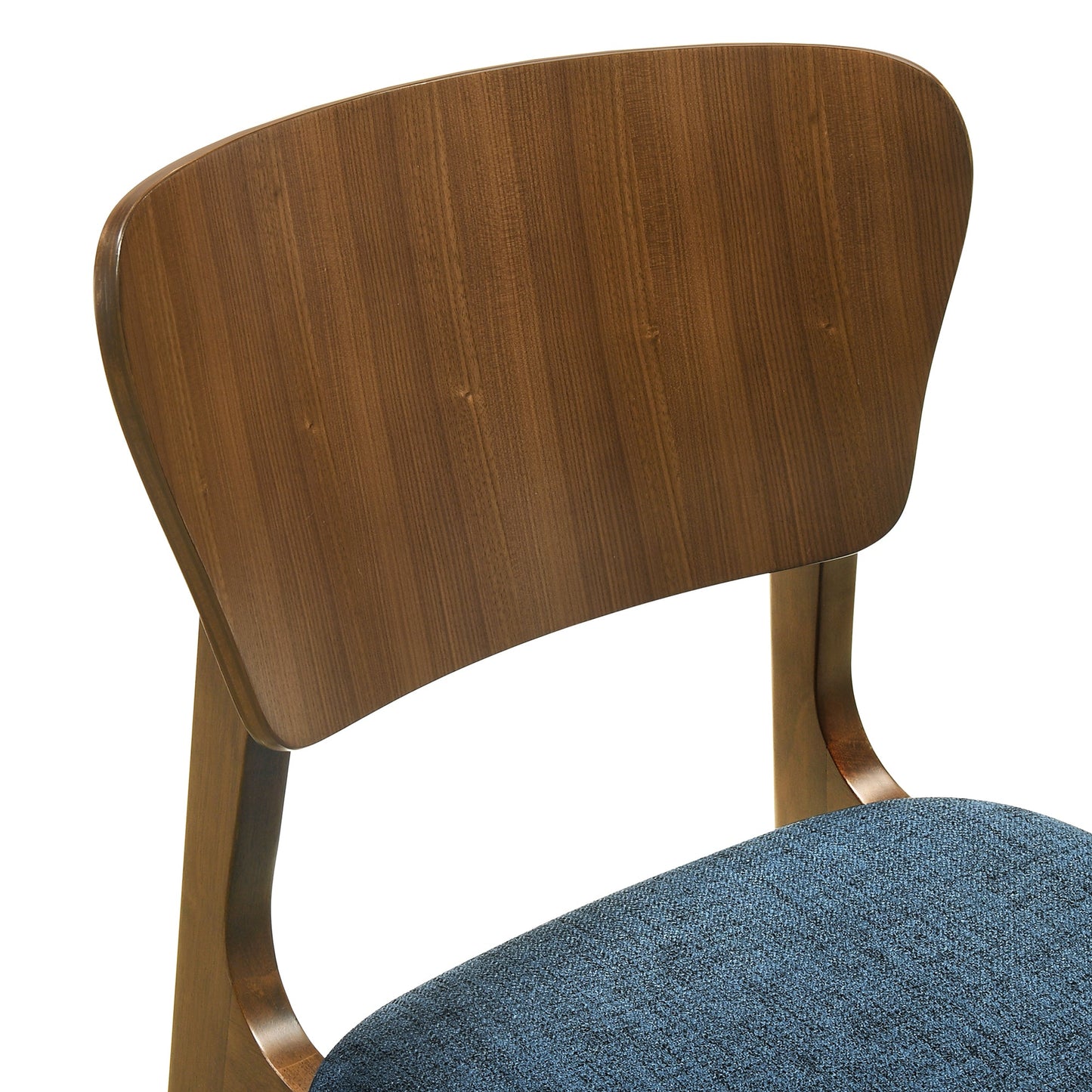 Kalia Wood Dining Chair in Walnut Finish with Blue Fabric - Set of 2