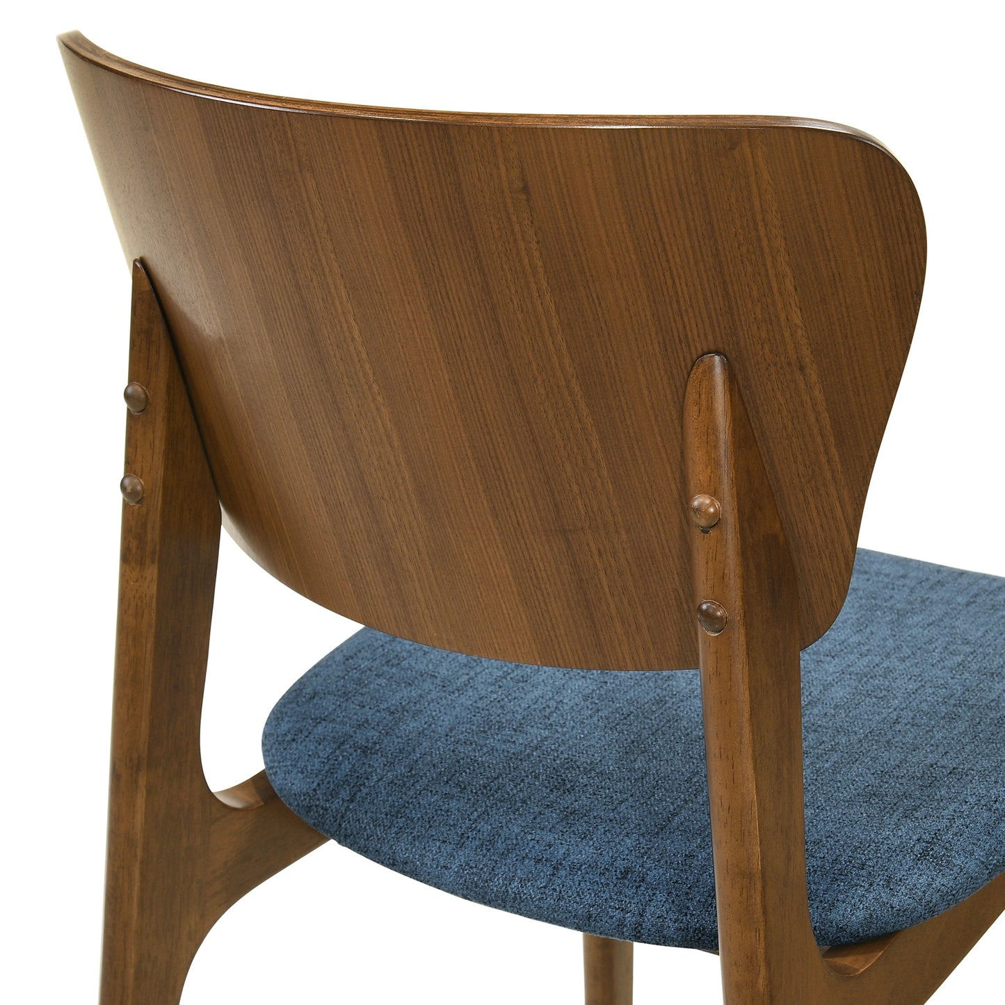 Kalia Wood Dining Chair in Walnut Finish with Blue Fabric - Set of 2