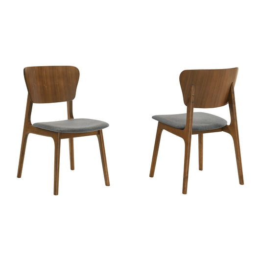 Kalia Wood Dining Chair in Walnut Finish with Charcoal Fabric - Set of 2