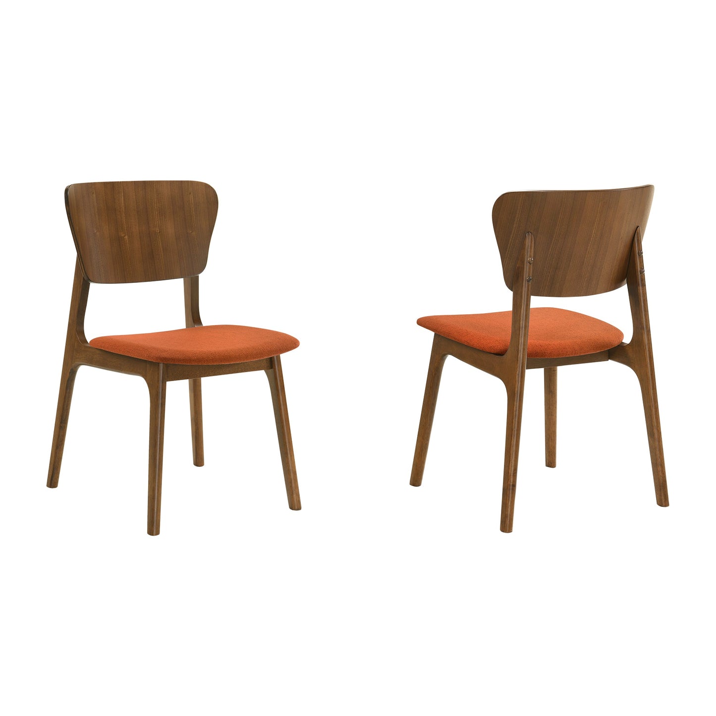 Kalia Wood Dining Chair in Walnut Finish with Orange Fabric - Set of 2