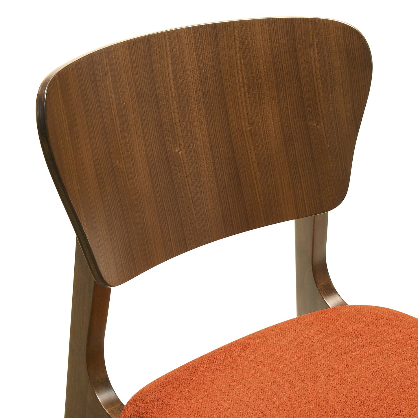 Kalia Wood Dining Chair in Walnut Finish with Orange Fabric - Set of 2