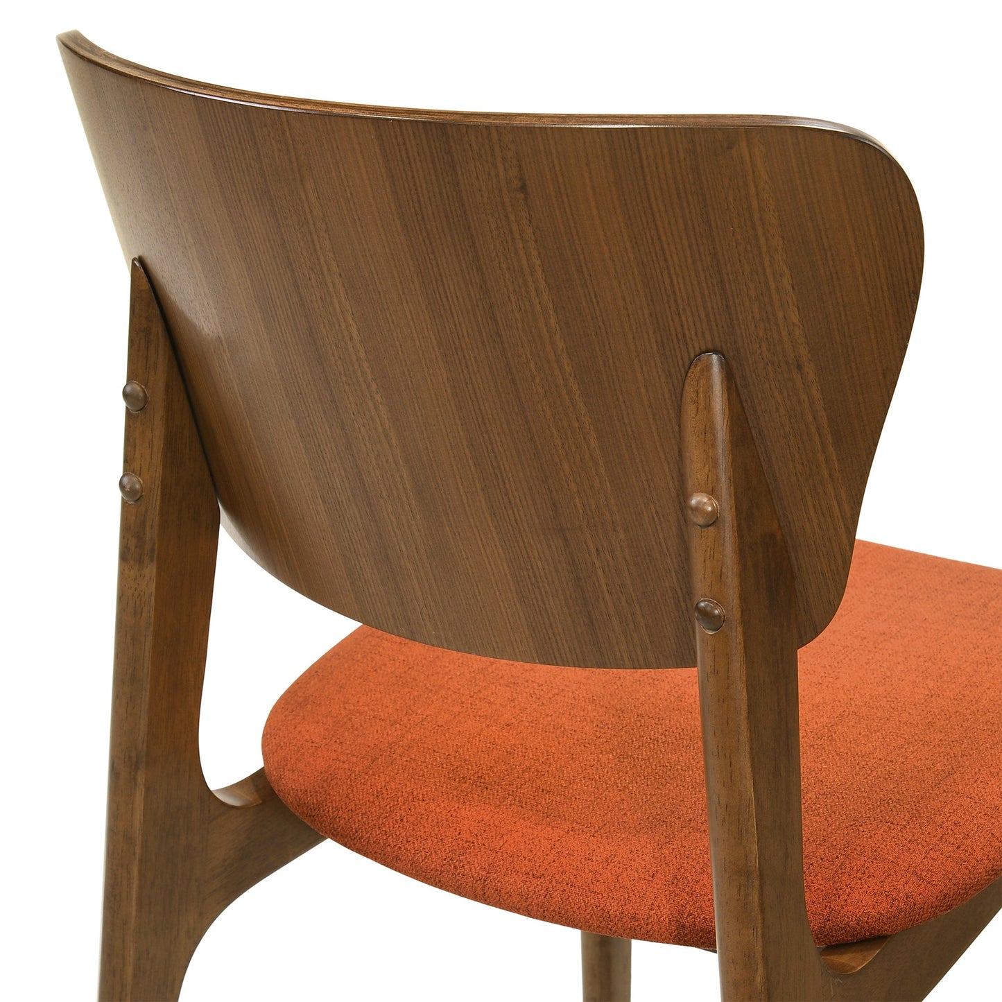 Kalia Wood Dining Chair in Walnut Finish with Orange Fabric - Set of 2