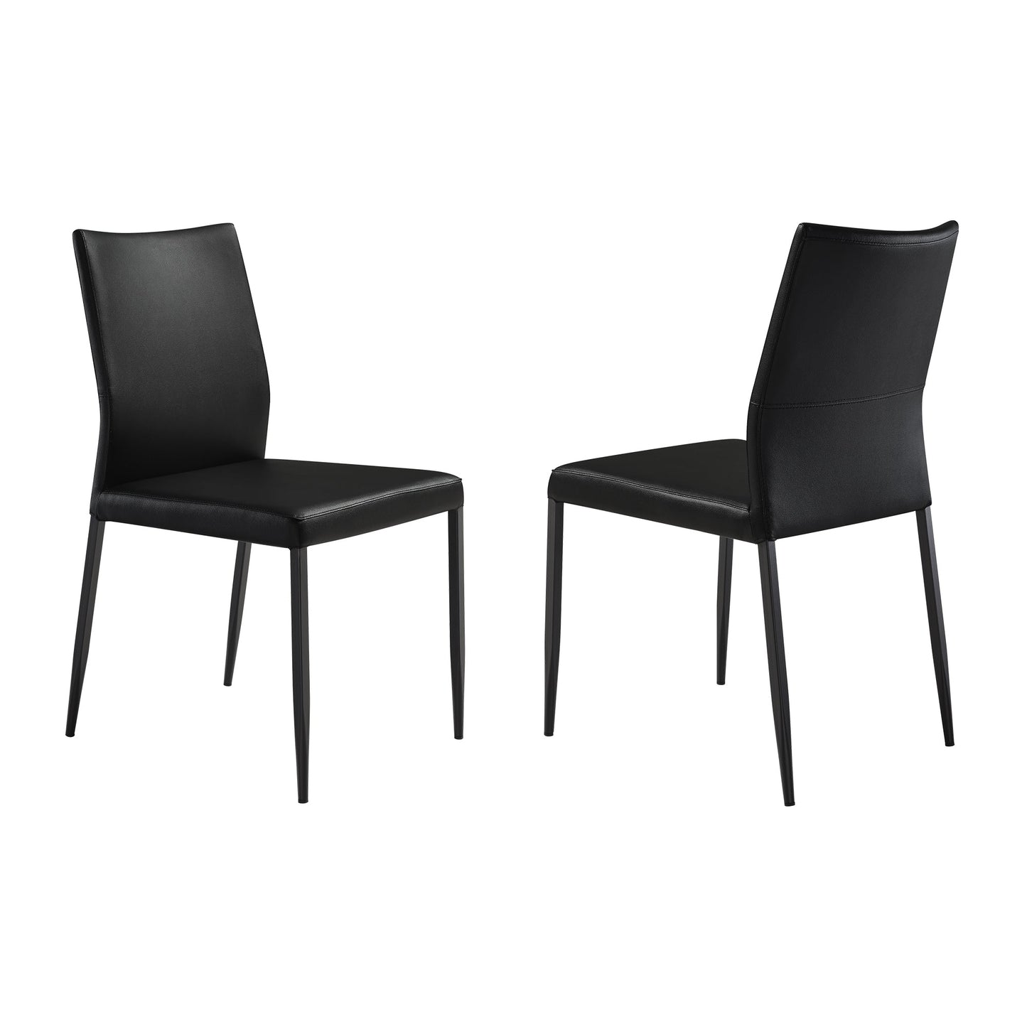 Kash Upholstered Dining Chair in Black Faux Leather with Black Metal Legs - Set of 2