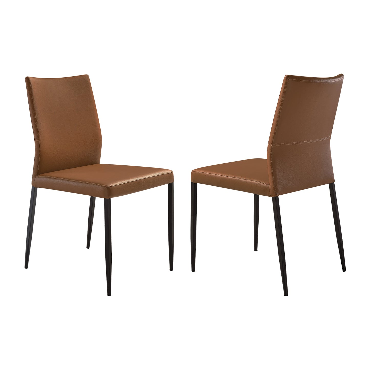 Kash Upholstered Dining Chair in Brown Faux Leather with Black Metal Legs - Set of 2