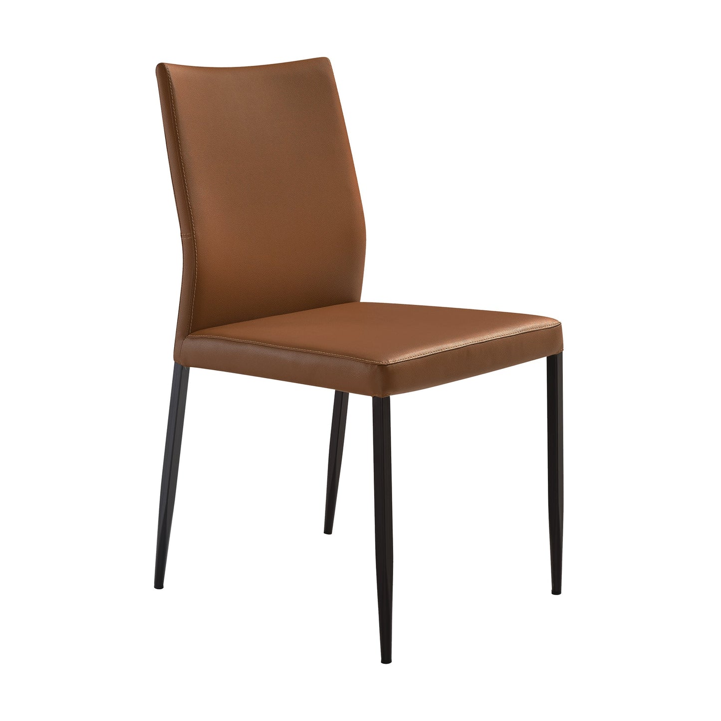 Kash Upholstered Dining Chair in Brown Faux Leather with Black Metal Legs - Set of 2