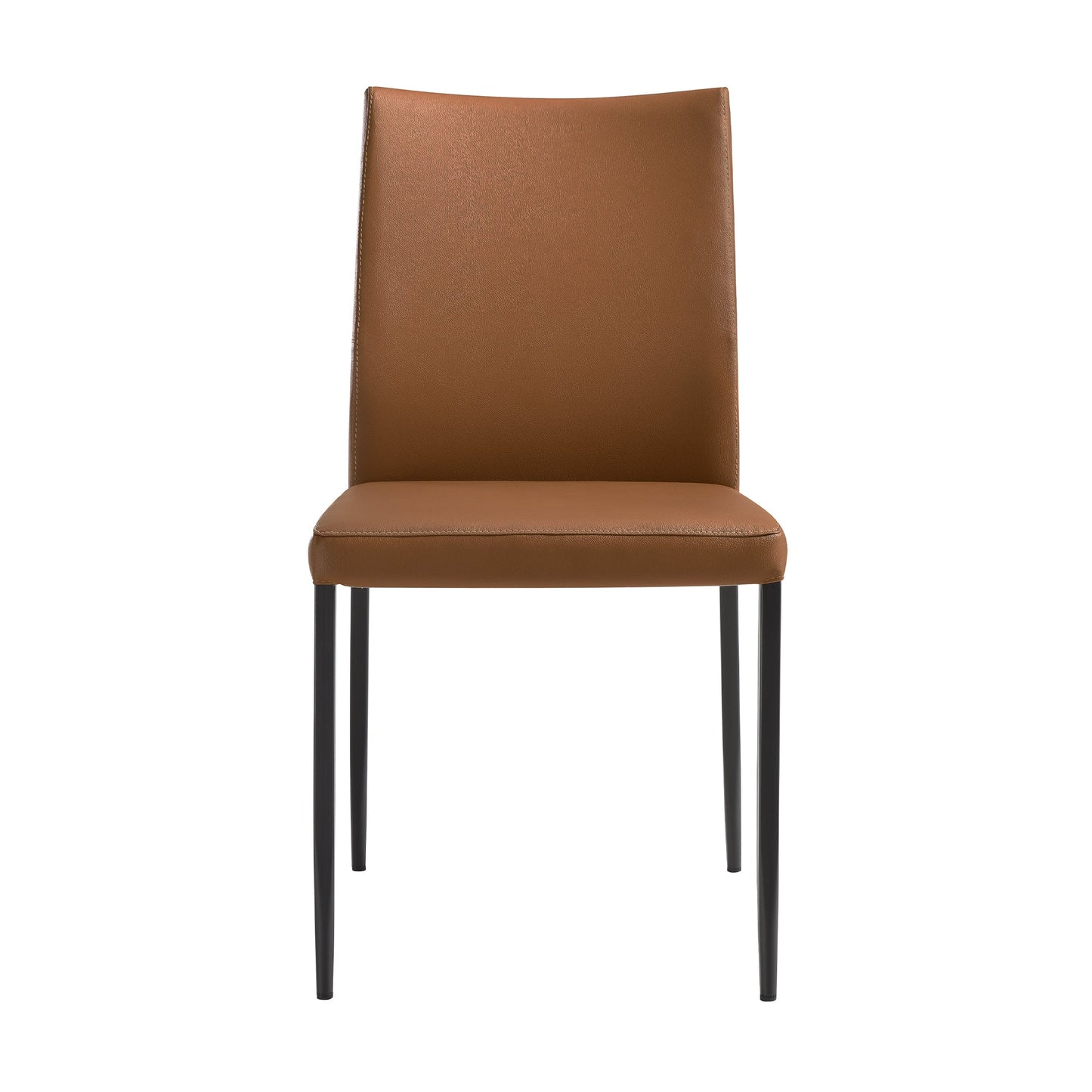 Kash Upholstered Dining Chair in Brown Faux Leather with Black Metal Legs - Set of 2