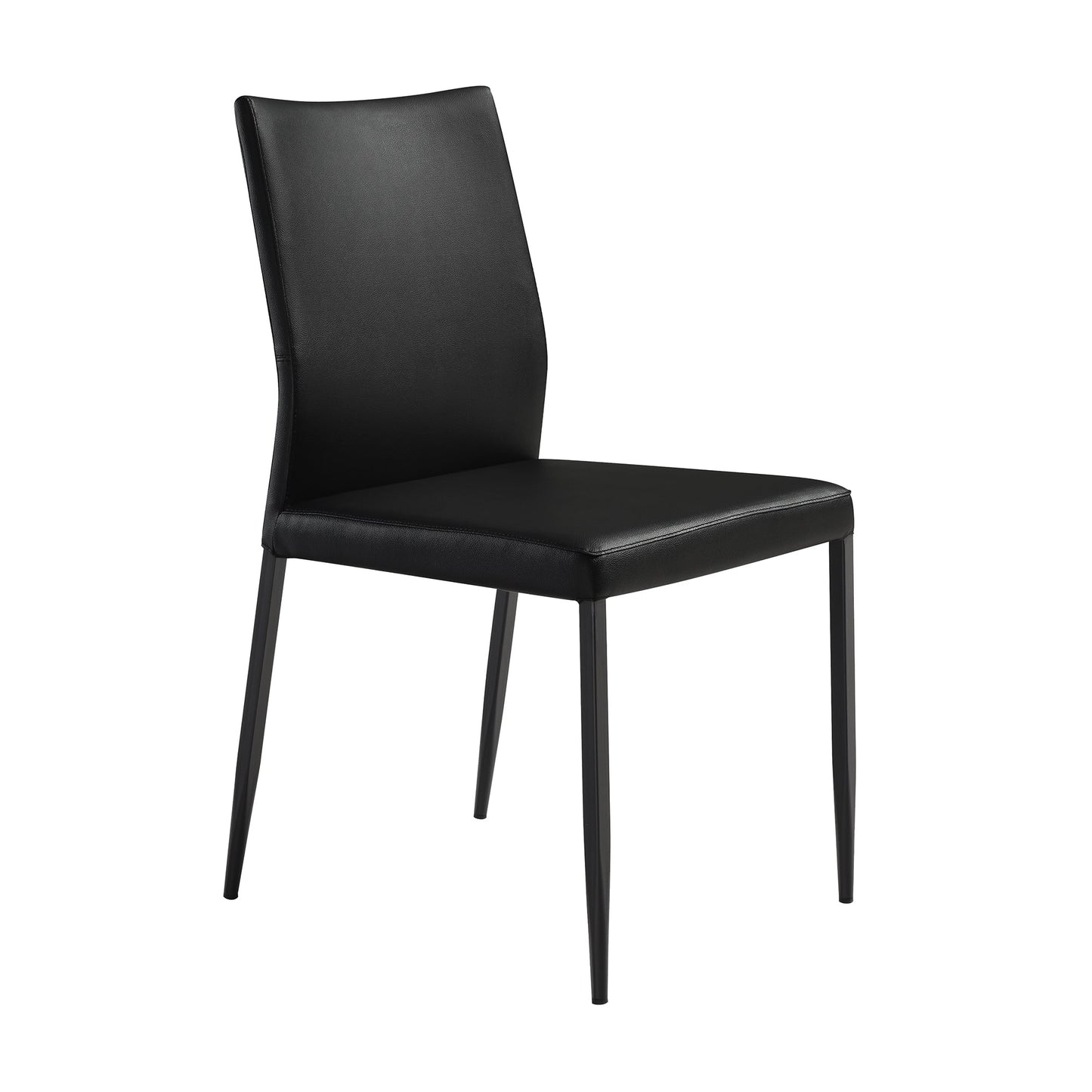 Kash Upholstered Dining Chair in Black Faux Leather with Black Metal Legs - Set of 2