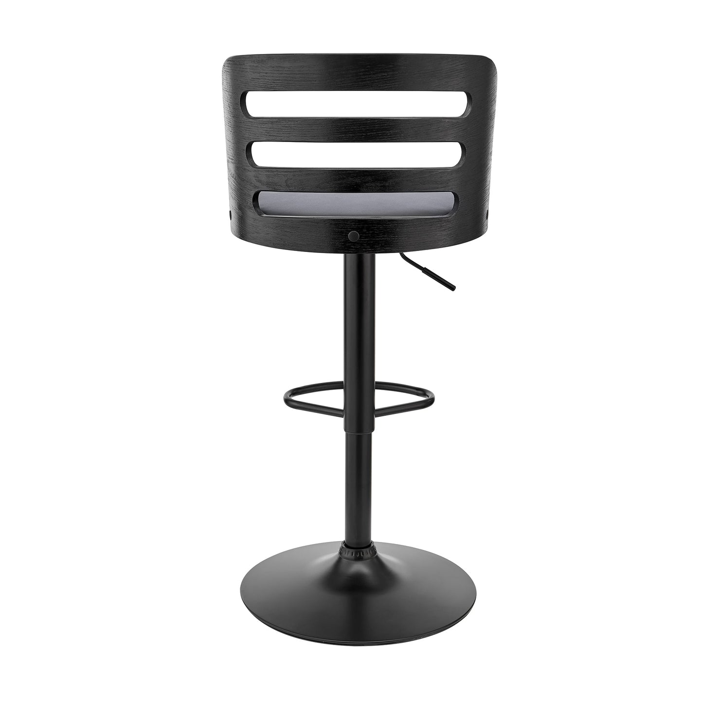 Khalia Adjustable Swivel Gray Faux Leather and Black Wood Bar Stool with Black Base