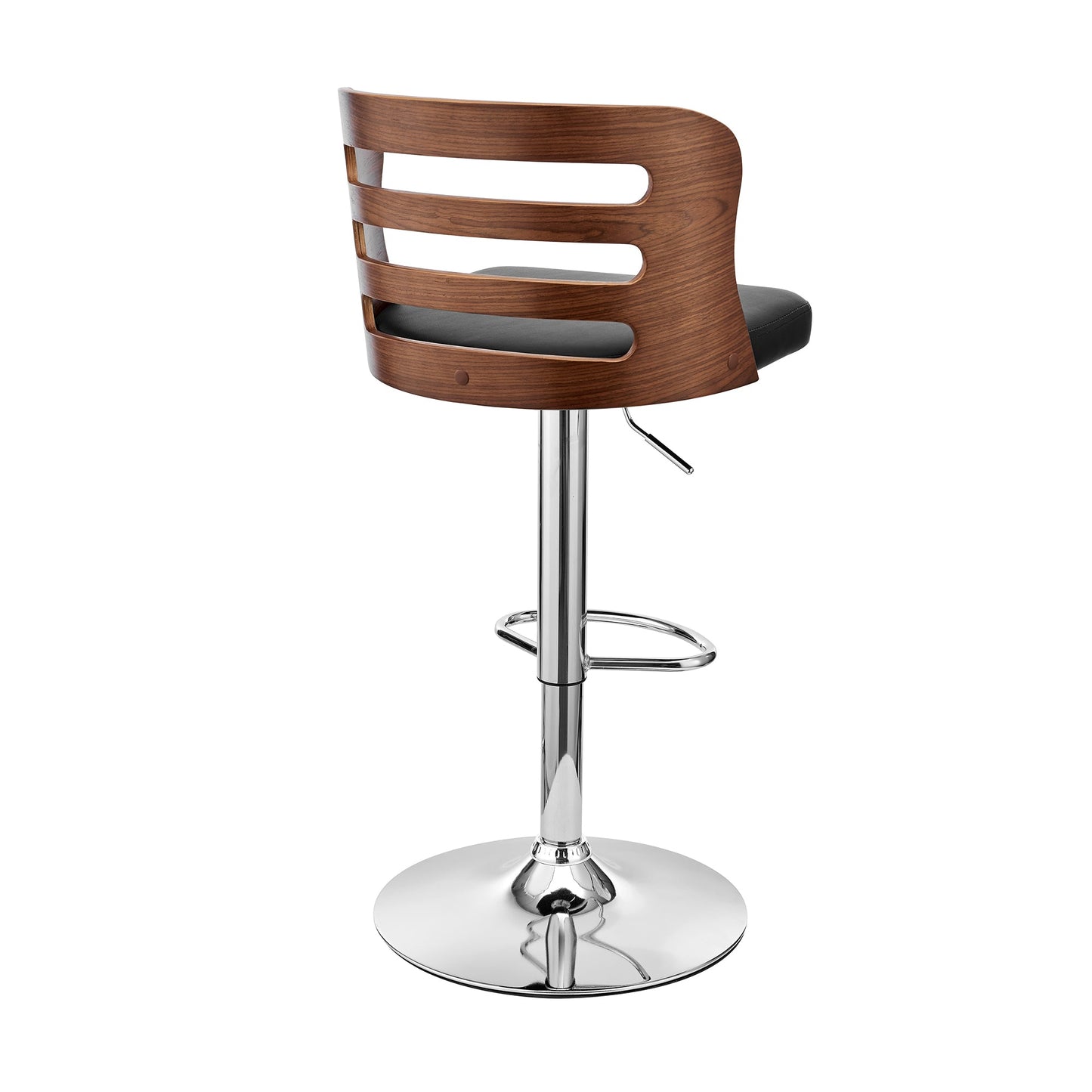 Khalia Adjustable Swivel Black Faux Leather and Walnut Wood Bar Stool with Chrome Base