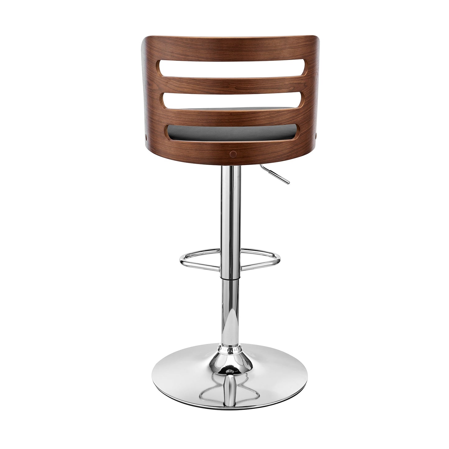 Khalia Adjustable Swivel Black Faux Leather and Walnut Wood Bar Stool with Chrome Base