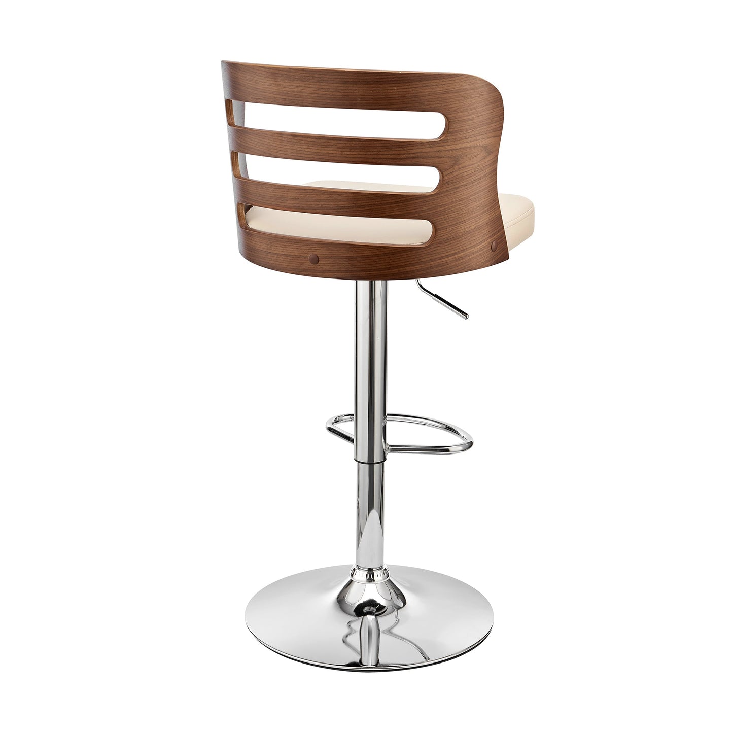 Khalia Adjustable Swivel Cream Faux Leather and Walnut Wood Bar Stool with Chrome Base