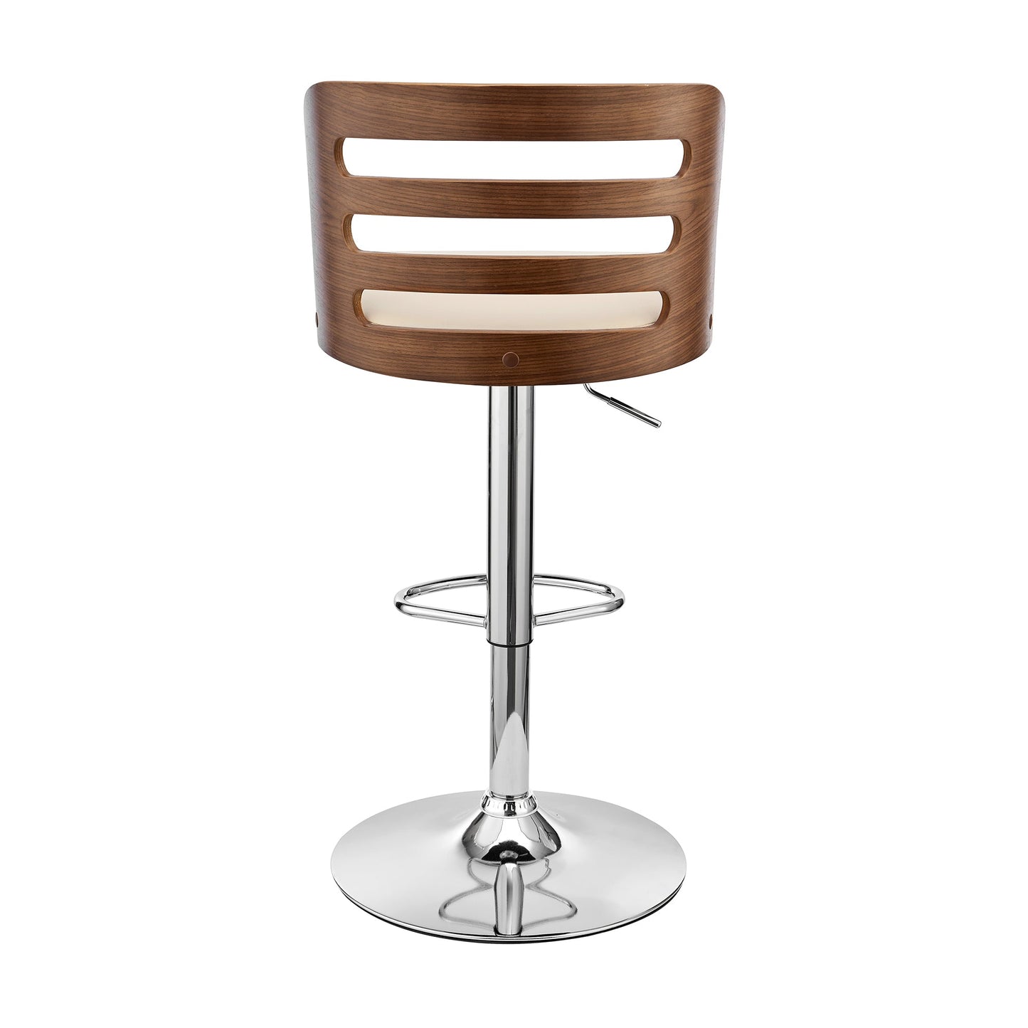 Khalia Adjustable Swivel Cream Faux Leather and Walnut Wood Bar Stool with Chrome Base