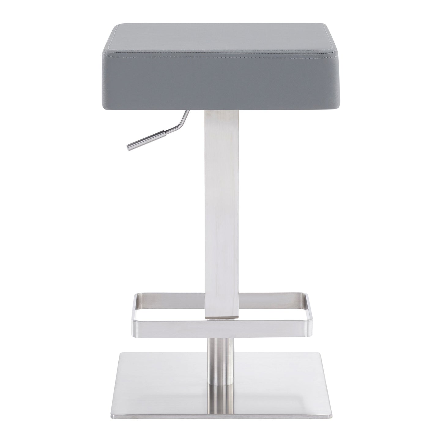 Kaylee Adjustable Height Swivel Gray Faux Leather and Brushed Stainless Steel Backless Bar Stool