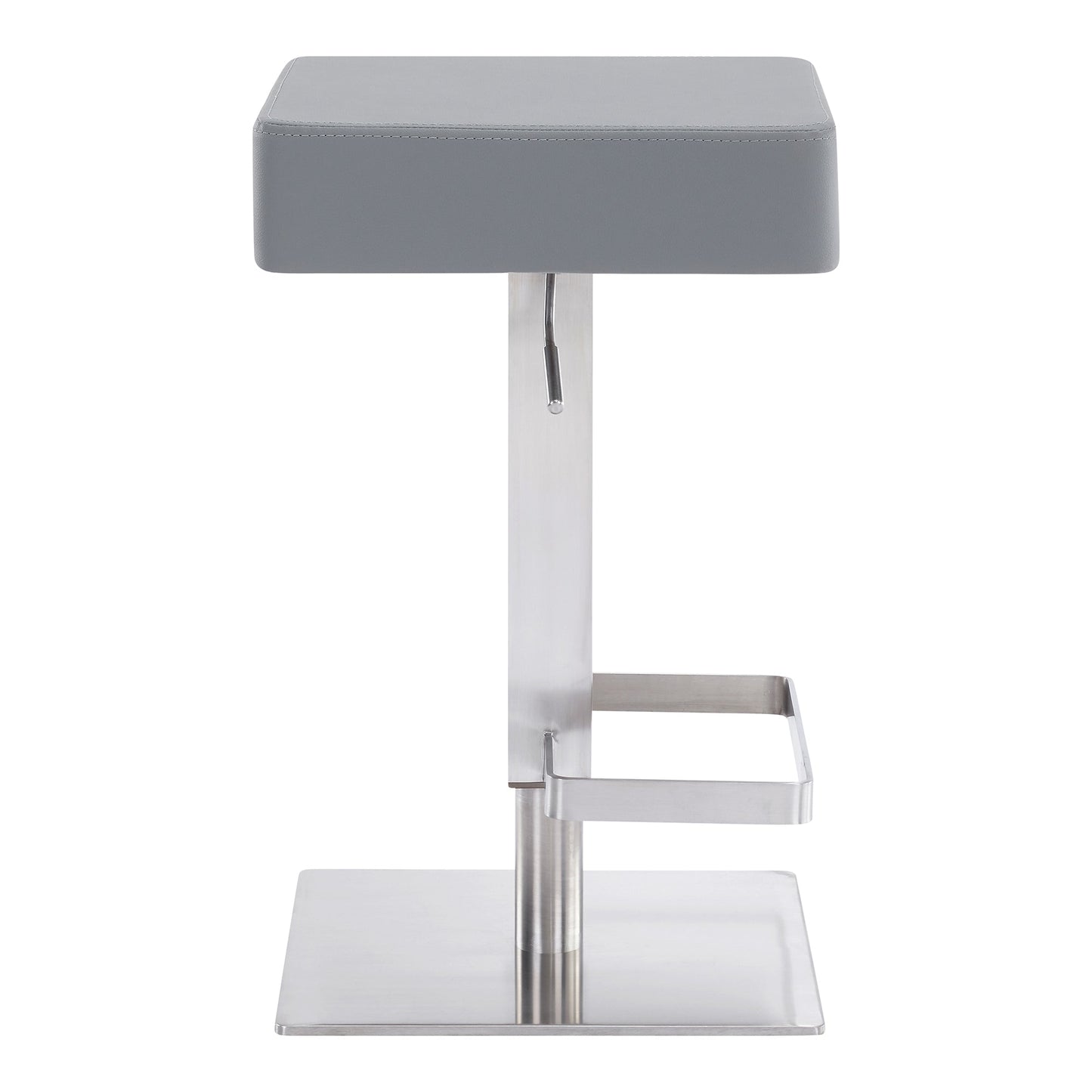 Kaylee Adjustable Height Swivel Gray Faux Leather and Brushed Stainless Steel Backless Bar Stool