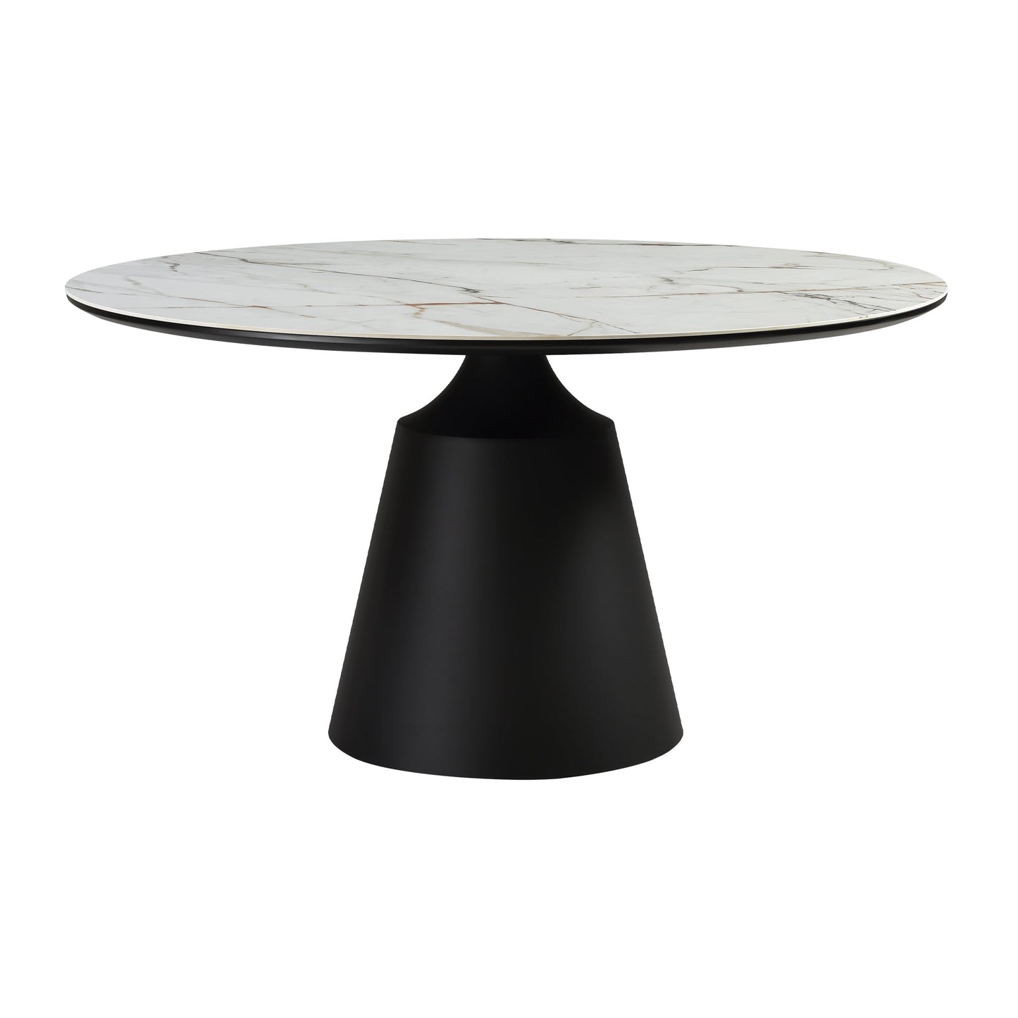 Knox Round Dining Table with Stone Top and Black Metal Base