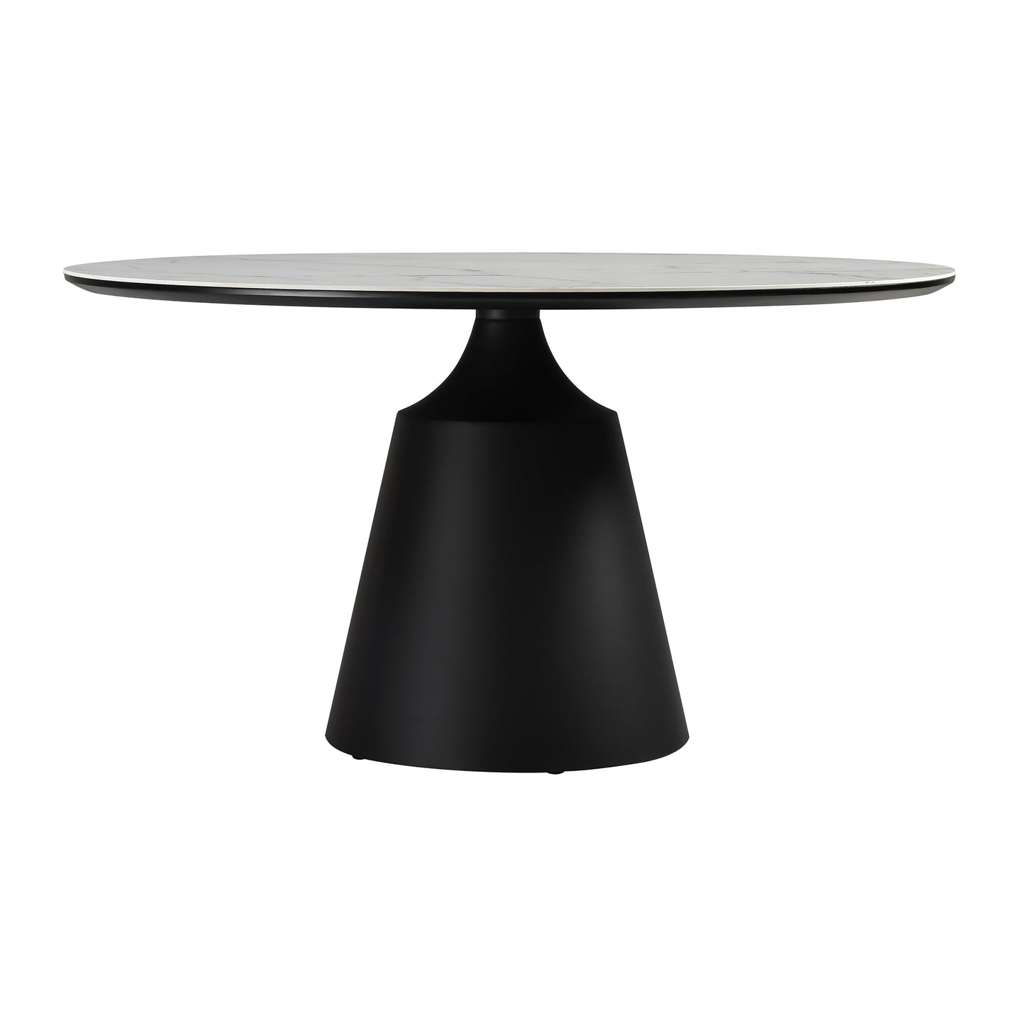 Knox Round Dining Table with Stone Top and Black Metal Base