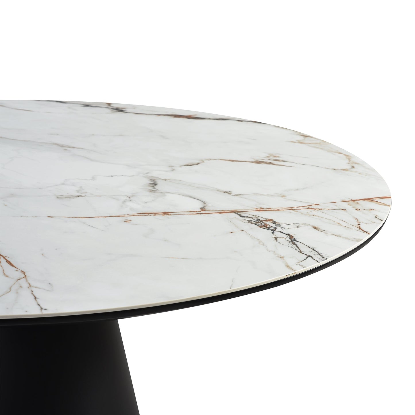 Knox Round Dining Table with Stone Top and Black Metal Base