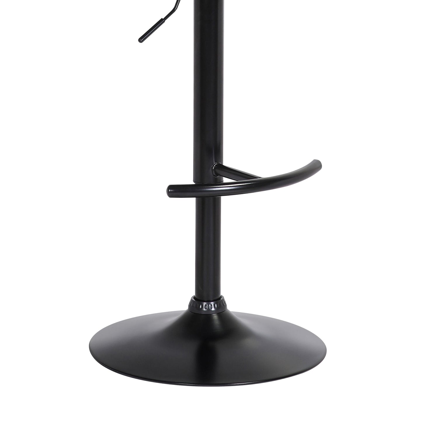 Larisa Adjustable Black Wood Bar Stool in Black Faux Leather with Golden Bronze and Black Metal