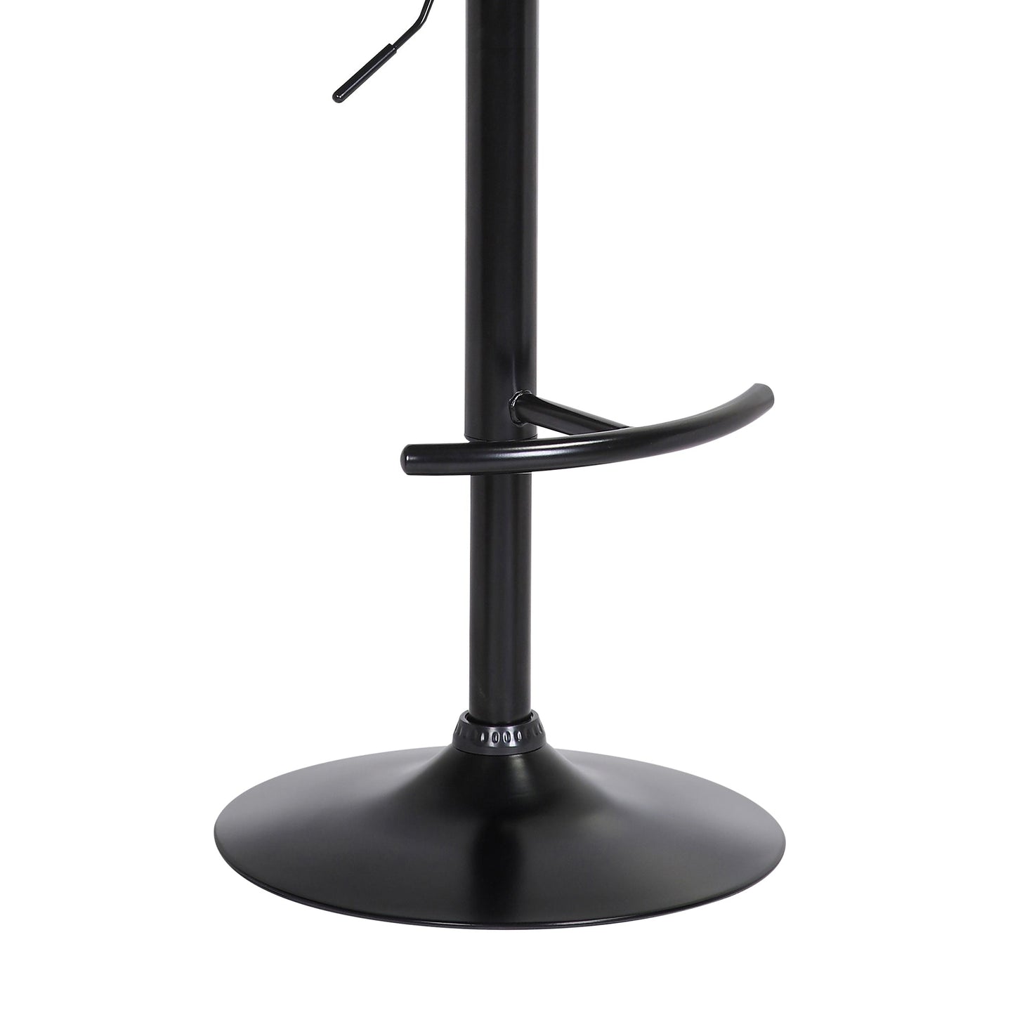 Larisa Adjustable Black Wood Bar Stool in Gray Faux Leather with Golden Bronze and Black Metal