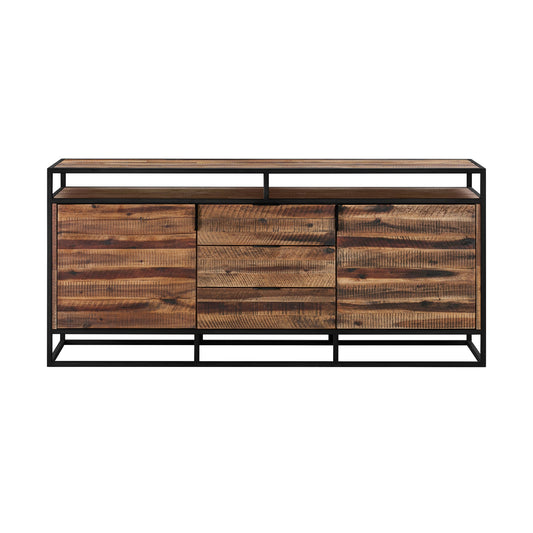 Ludgate 3 Drawer Sideboard Buffet in Acacia and Black Metal