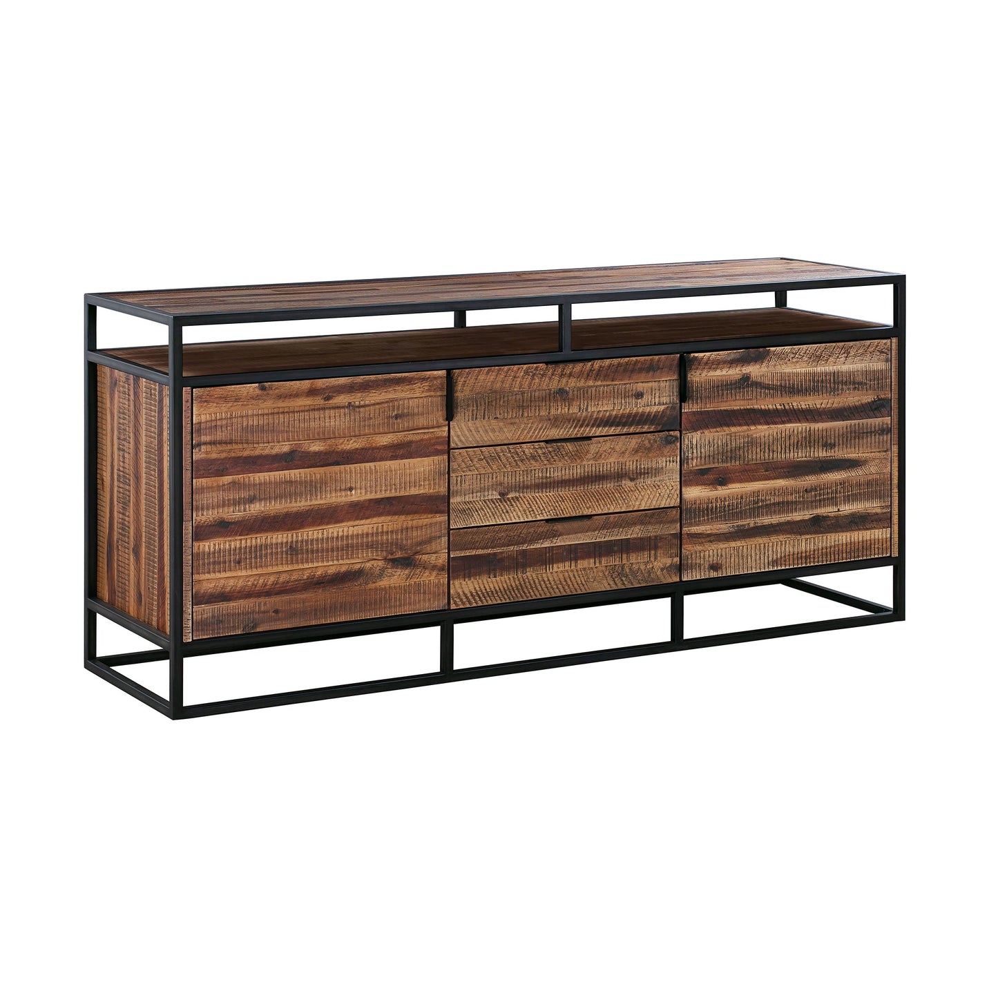 Ludgate 3 Drawer Sideboard Buffet in Acacia and Black Metal