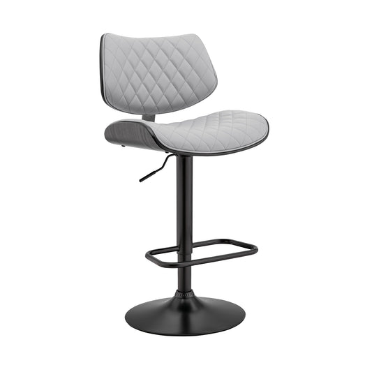 Leland Adjustable Gray Faux Leather and Black Finish Bar Stool