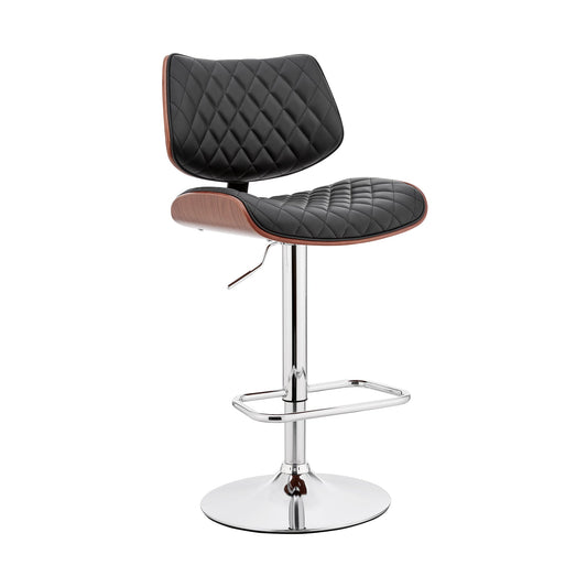 Leland Adjustable Black Faux Leather and Chrome Finish Bar Stool