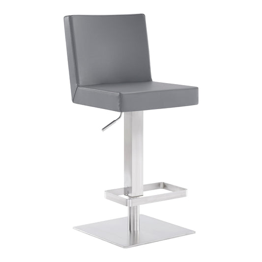 Legacy Adjustable Height Swivel Gray Faux Leather and Brushed Stainless Steel Bar Stool