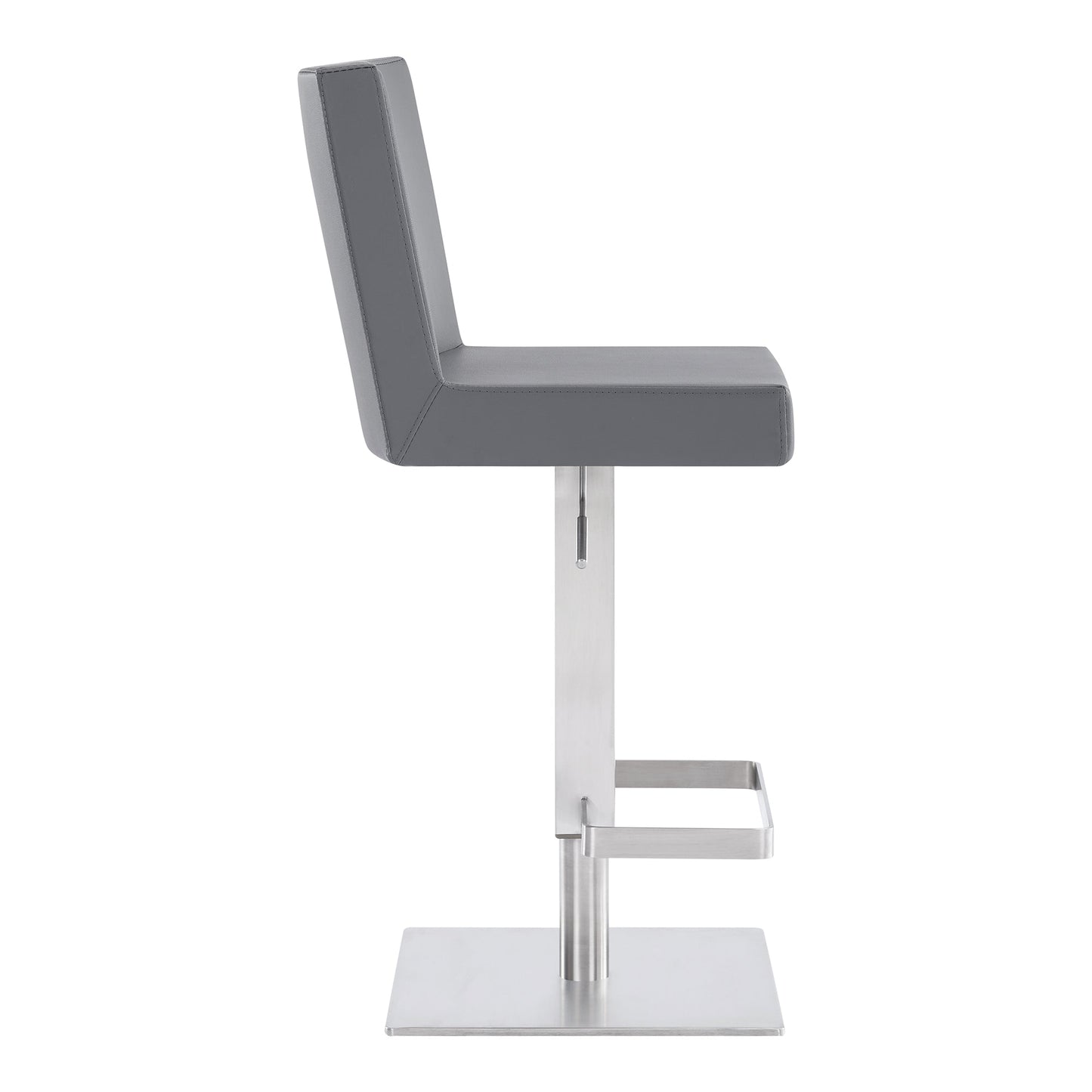 Legacy Adjustable Height Swivel Gray Faux Leather and Brushed Stainless Steel Bar Stool