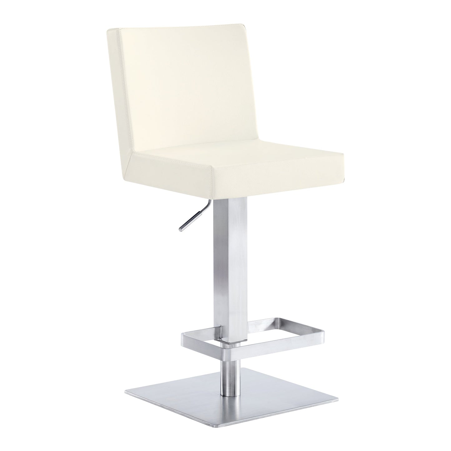 Legacy Adjustable Height Swivel Off-White Faux Leather and Brushed Stainless Steel Bar Stool