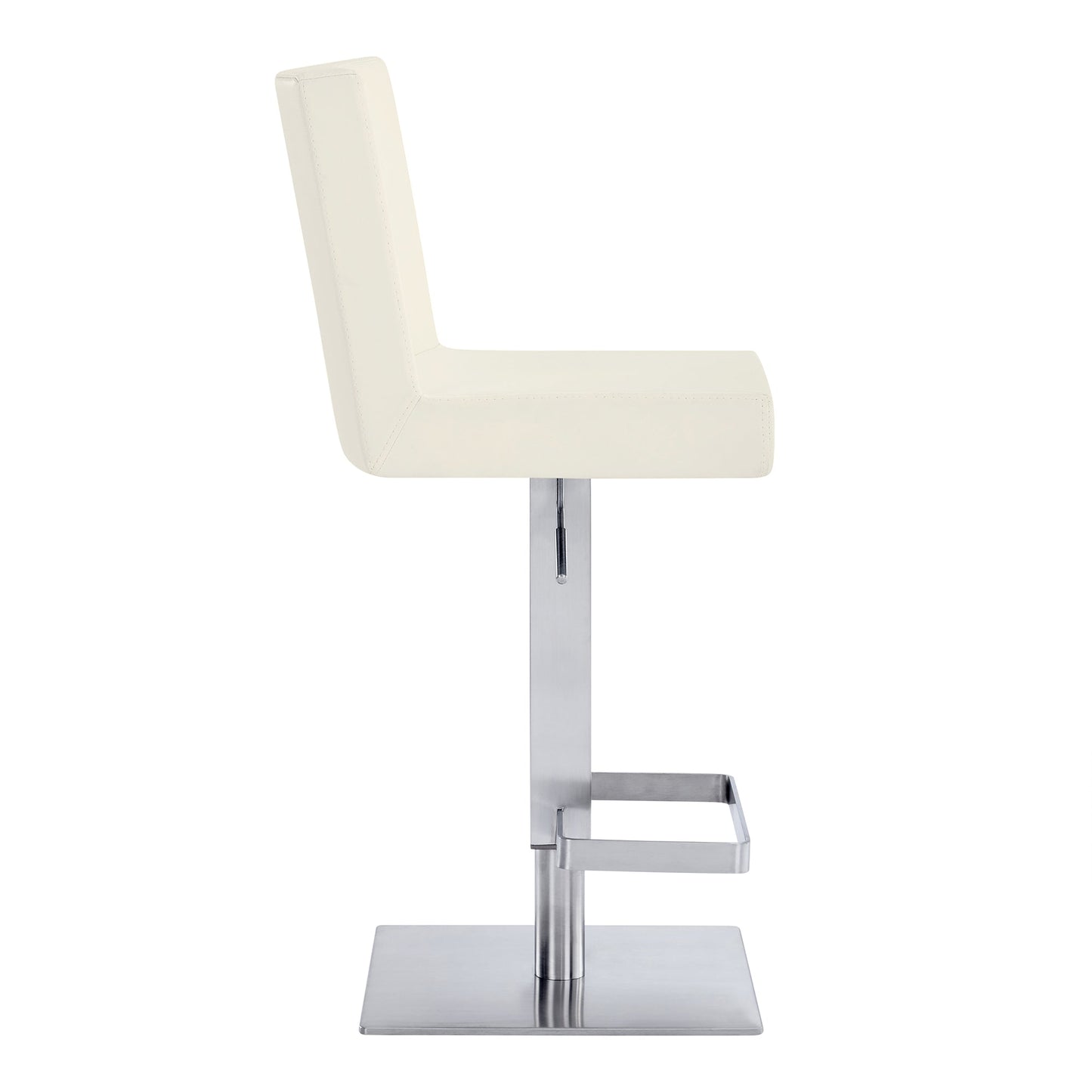 Legacy Adjustable Height Swivel Off-White Faux Leather and Brushed Stainless Steel Bar Stool