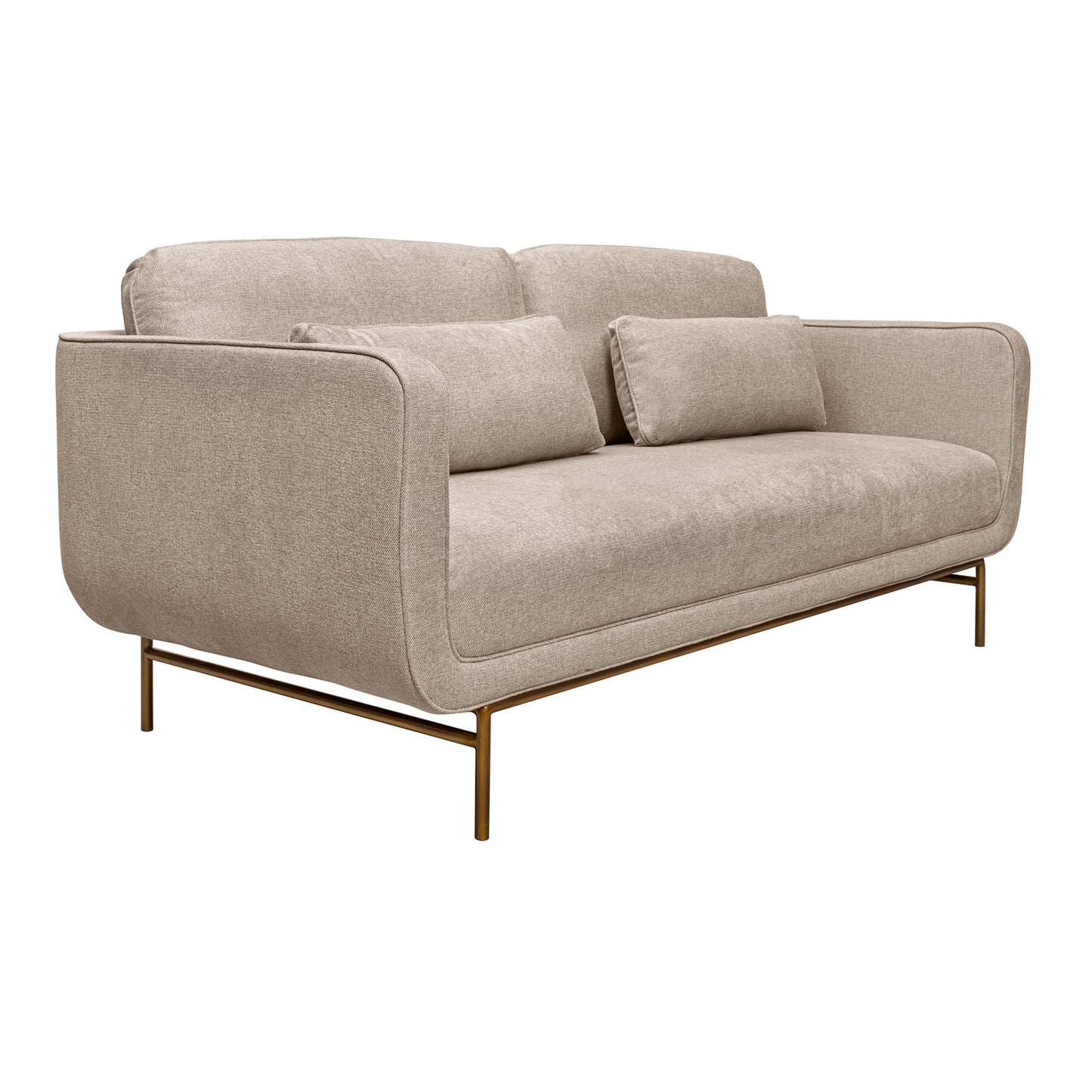 Lilou 77" Beige Fabric Sofa with Antique Brass Metal Legs