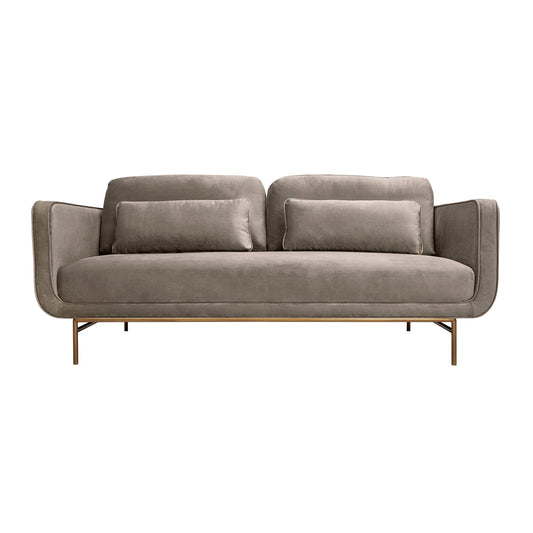 Lilou 77" Fossil Gray Velvet Sofa with Antique Brass Metal Legs