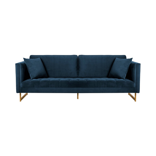 Lenox Blue Velvet Modern Sofa with Brass Legs