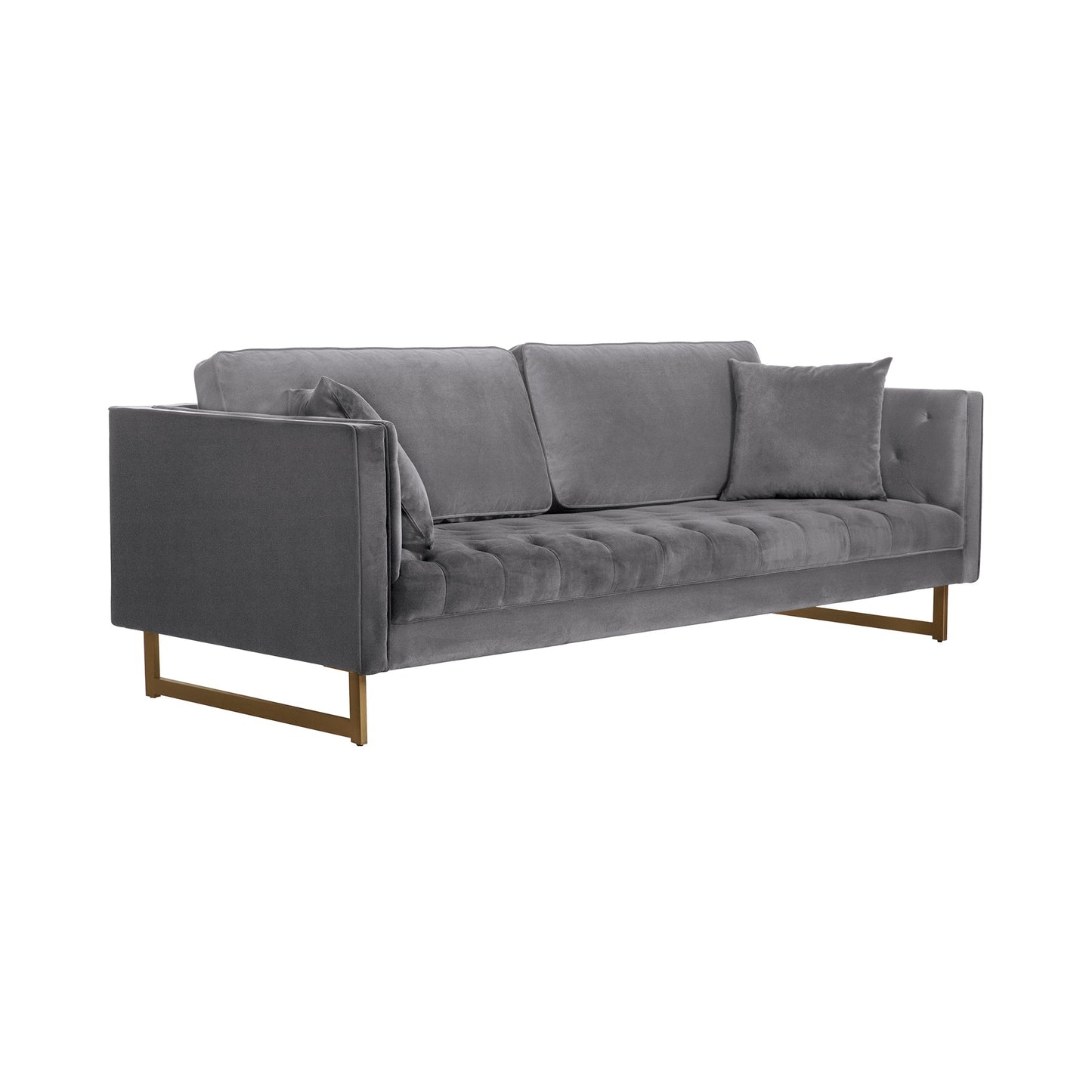 Lenox Gray Velvet Modern Sofa with Brass Legs