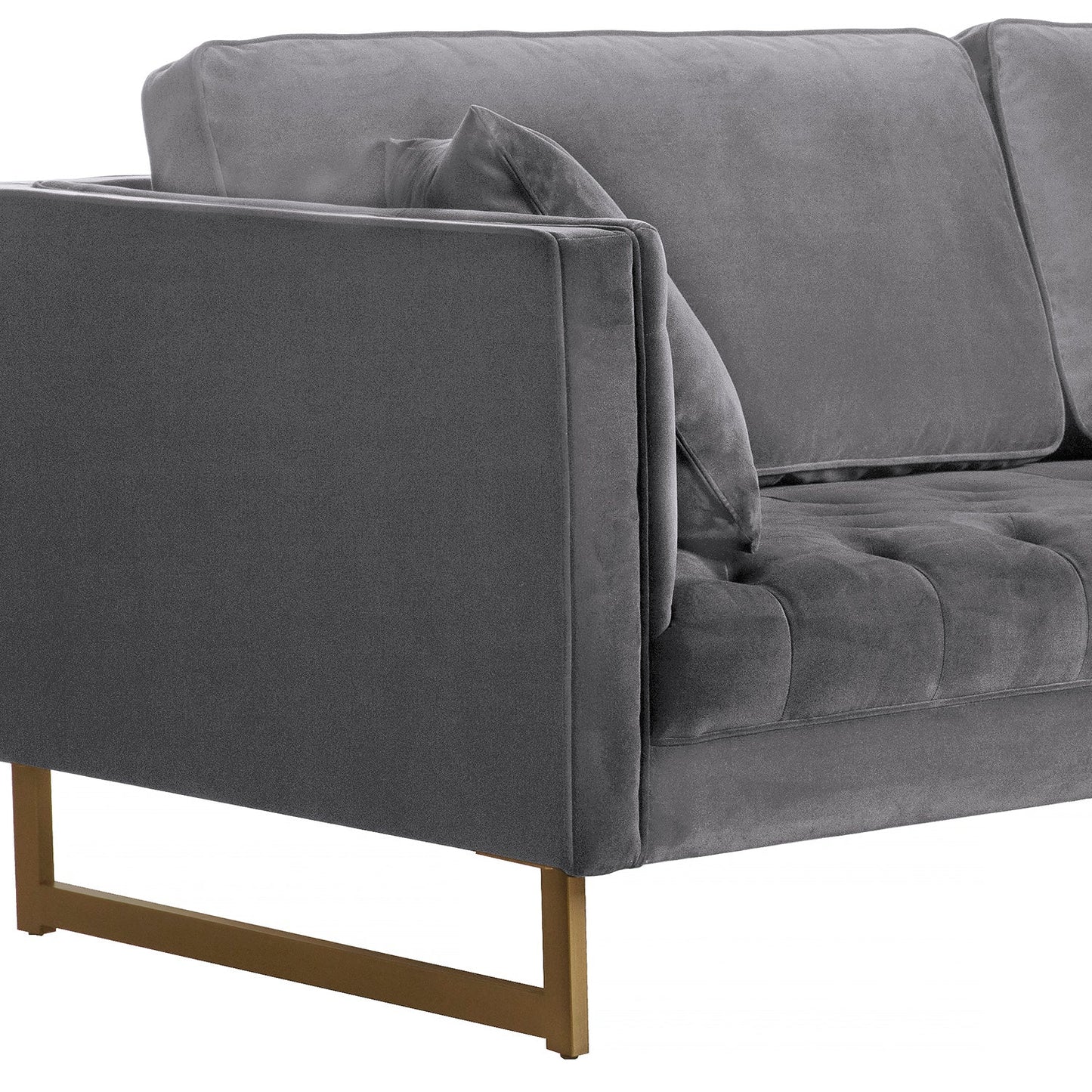 Lenox Gray Velvet Modern Sofa with Brass Legs