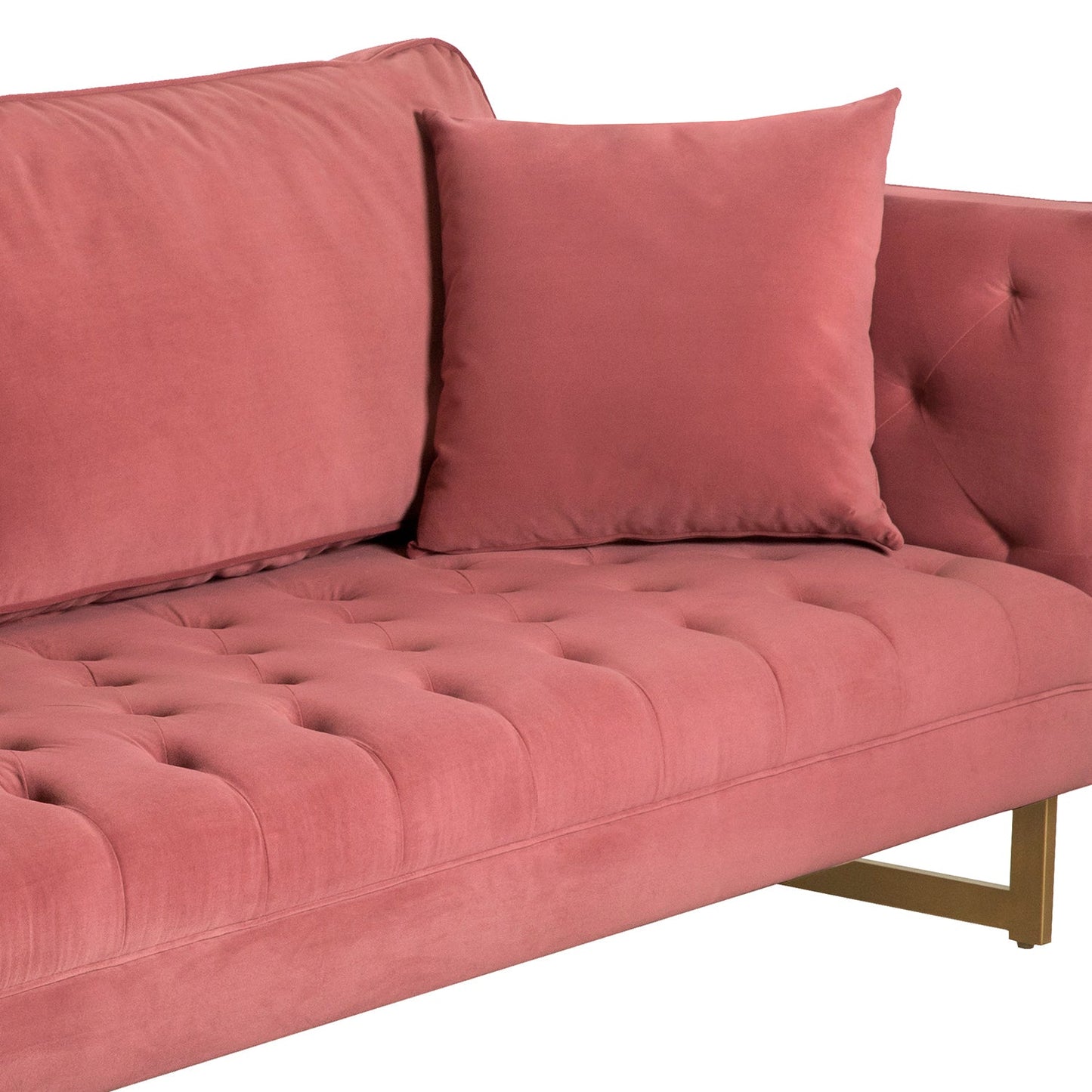 Lenox Pink Velvet Modern Sofa with Brass Legs