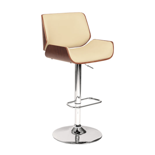 London Cream Faux Leather Adjustable Height Swivel Walnut Wood and Chrome Bar Stool