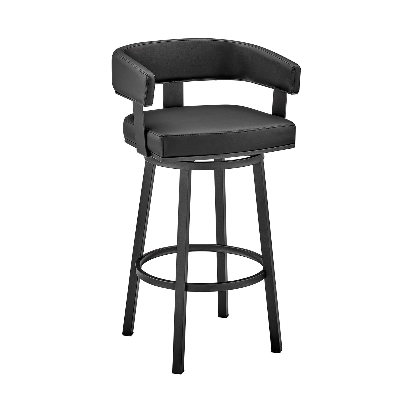 Lorin 30" Bar Height Swivel Bar Stool in Black Finish and Black Faux Leather