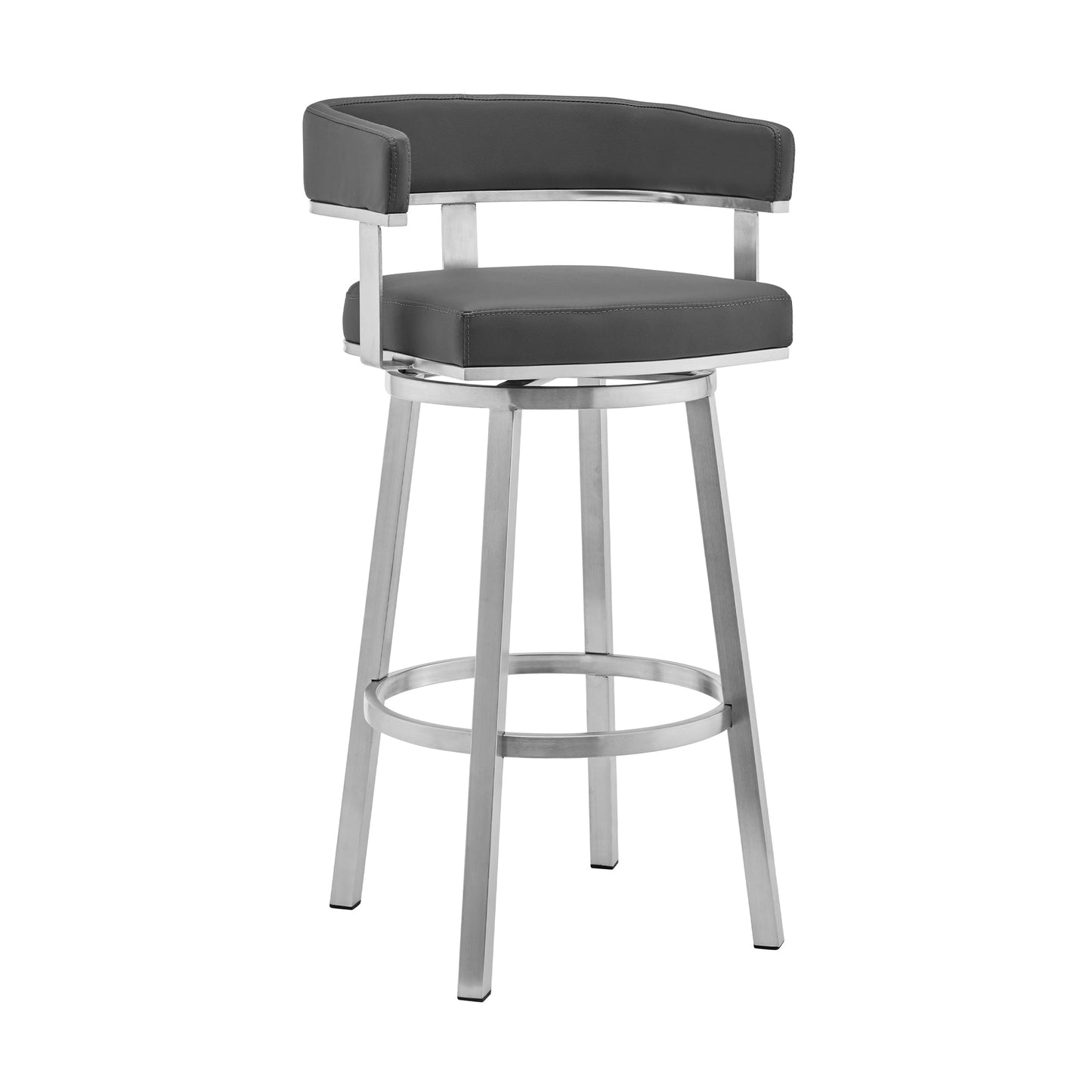 Lorin 26" Gray Faux Leather and Brushed Stainless Steel Swivel Bar Stool