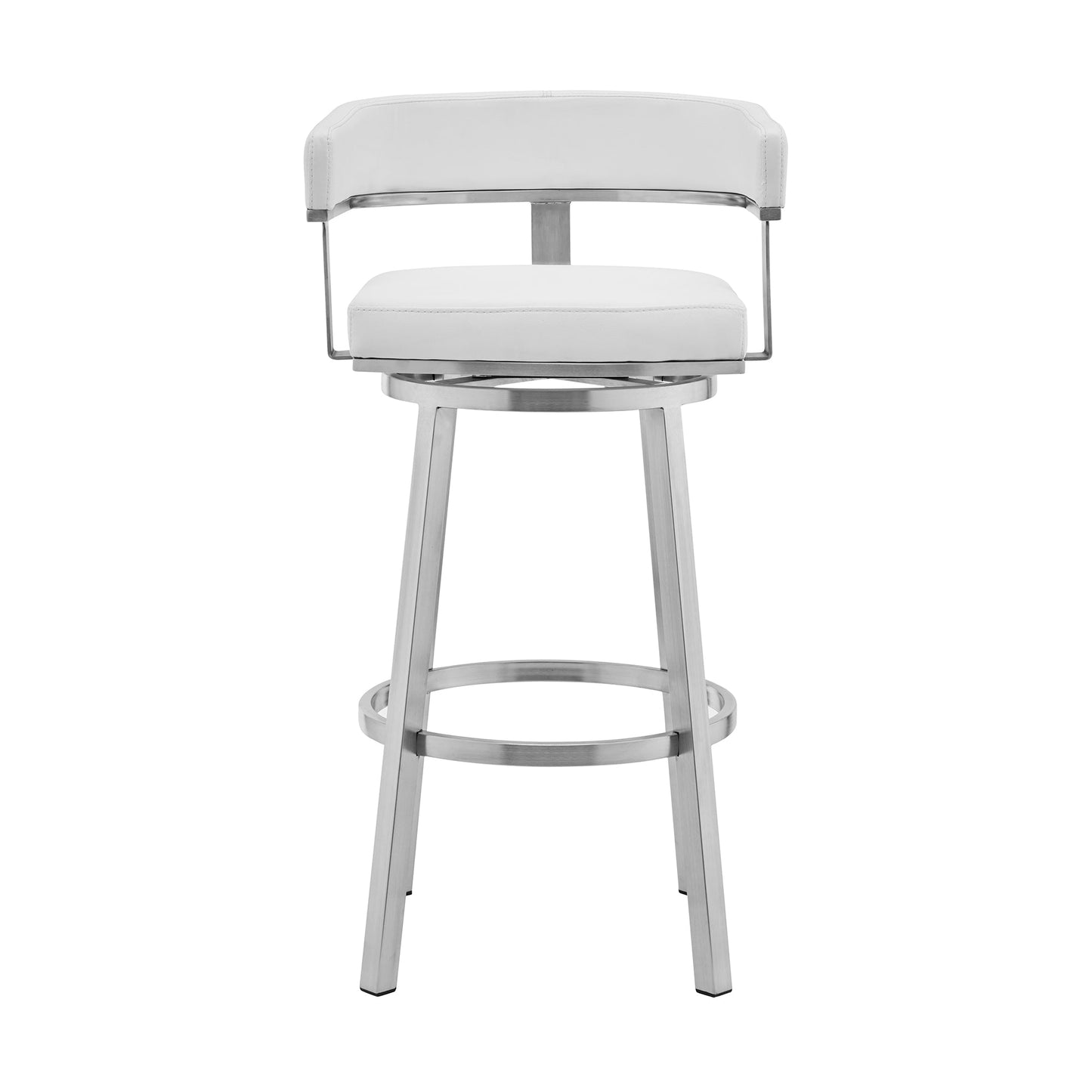 Lorin 26" White Faux Leather and Brushed Stainless Steel Swivel Bar Stool