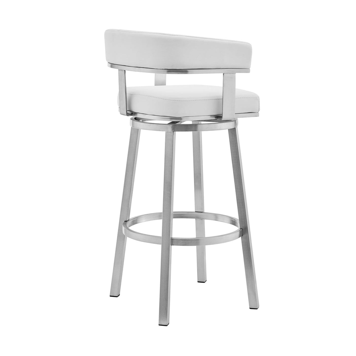 Lorin 26" White Faux Leather and Brushed Stainless Steel Swivel Bar Stool