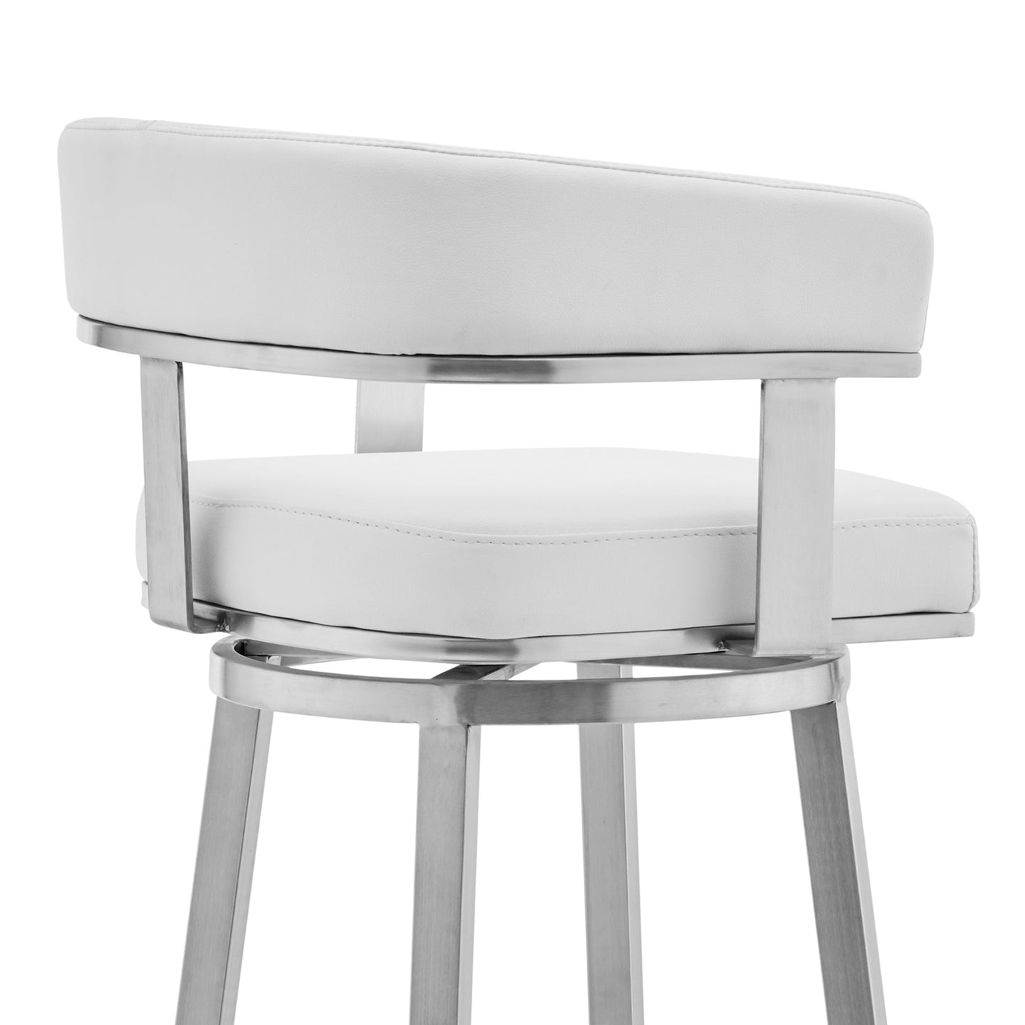 Lorin 26" White Faux Leather and Brushed Stainless Steel Swivel Bar Stool