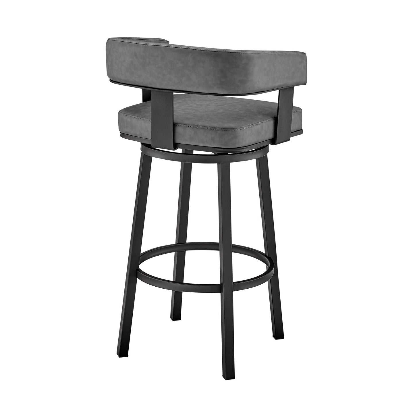 Lorin 26" Counter Height Swivel Bar Stool in Black Finish and Gray Faux Leather