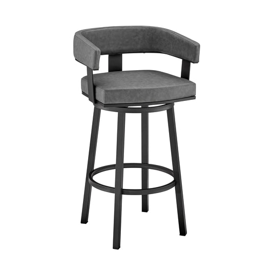 Lorin 30" Bar Height Swivel Bar Stool in Black Finish and Gray Faux Leather