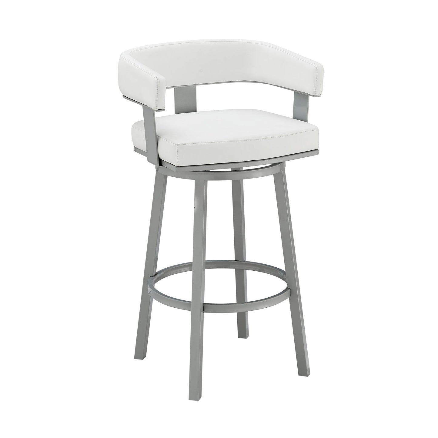 Lorin 26" Counter Height Swivel Bar Stool in Silver Finish with White Faux Leather