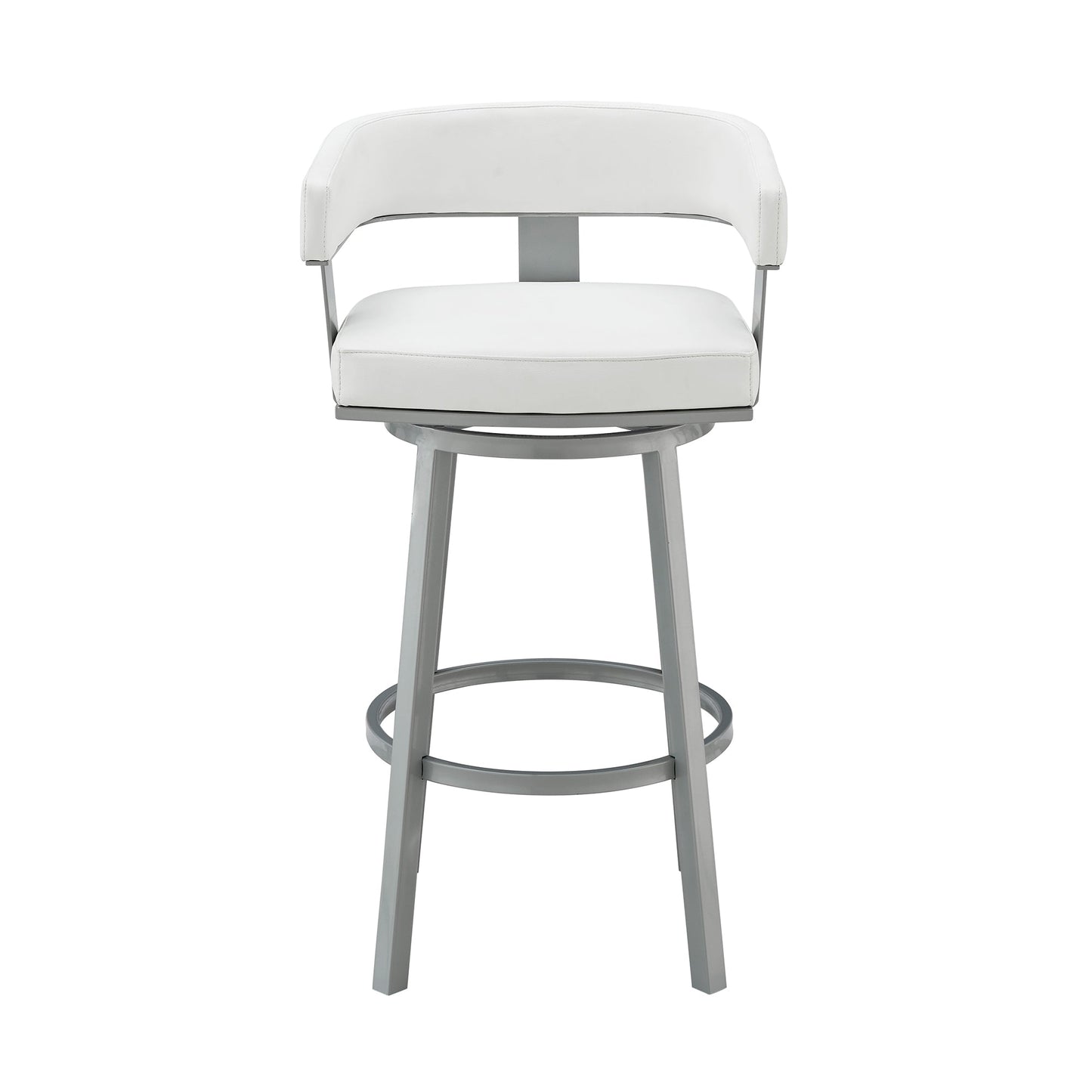 Lorin 26" Counter Height Swivel Bar Stool in Silver Finish with White Faux Leather