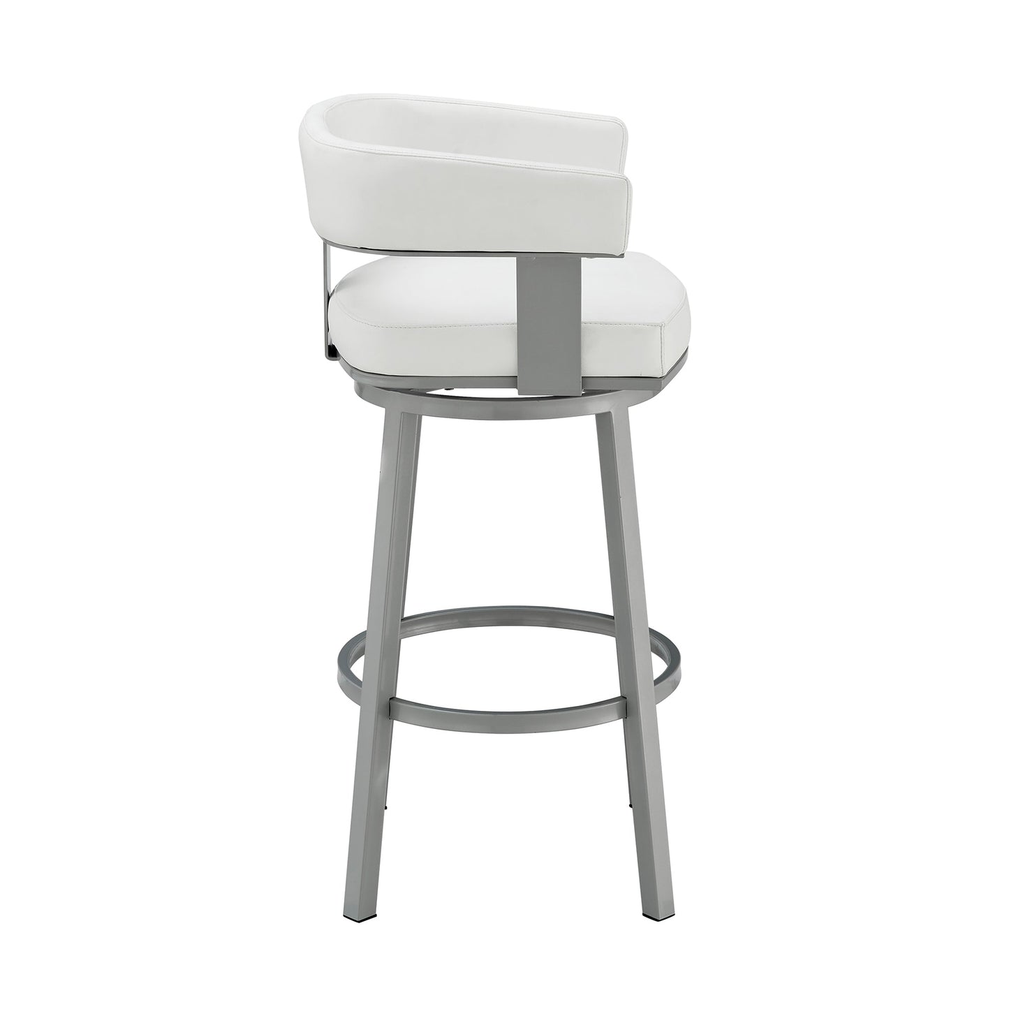 Lorin 26" Counter Height Swivel Bar Stool in Silver Finish with White Faux Leather