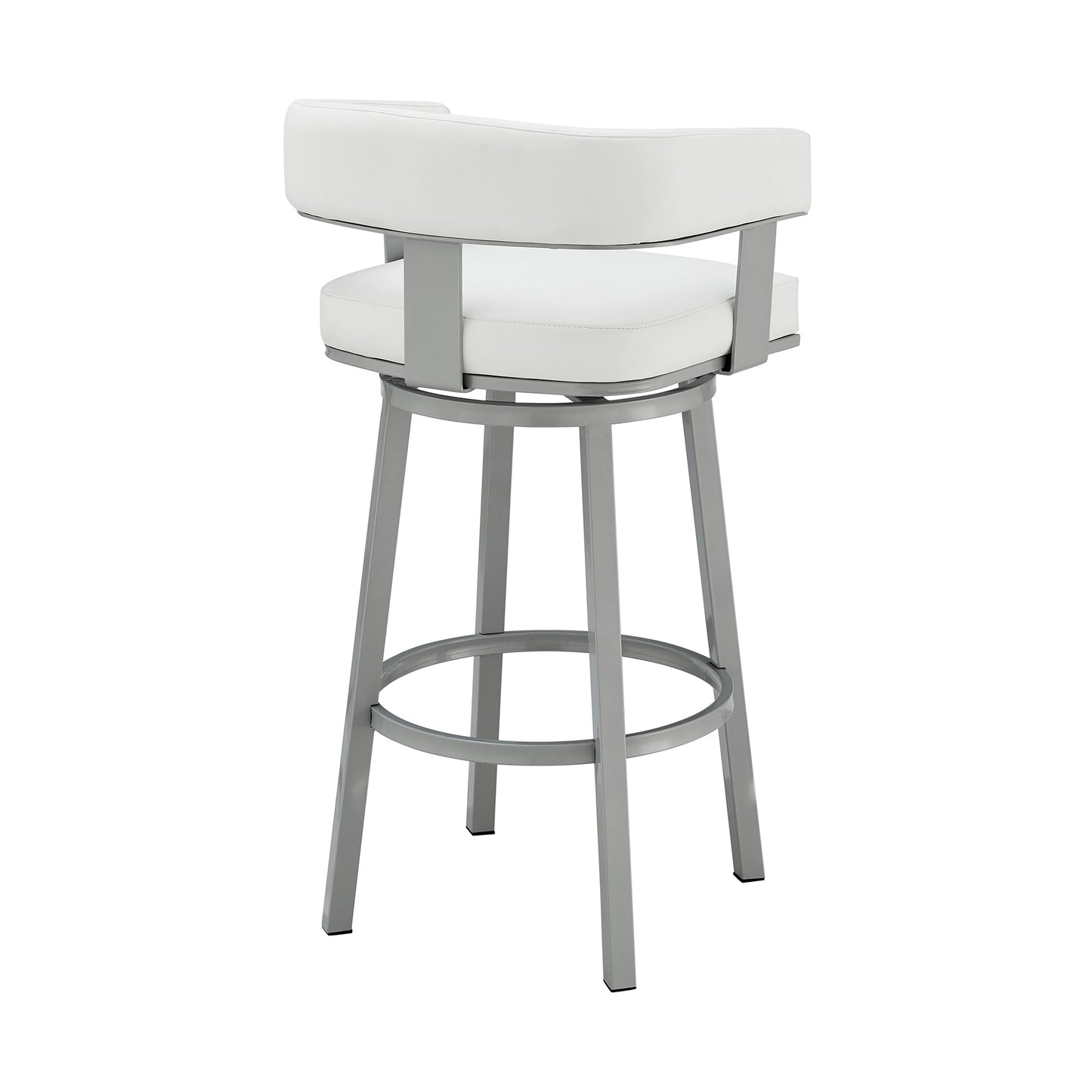 Lorin 26" Counter Height Swivel Bar Stool in Silver Finish with White Faux Leather