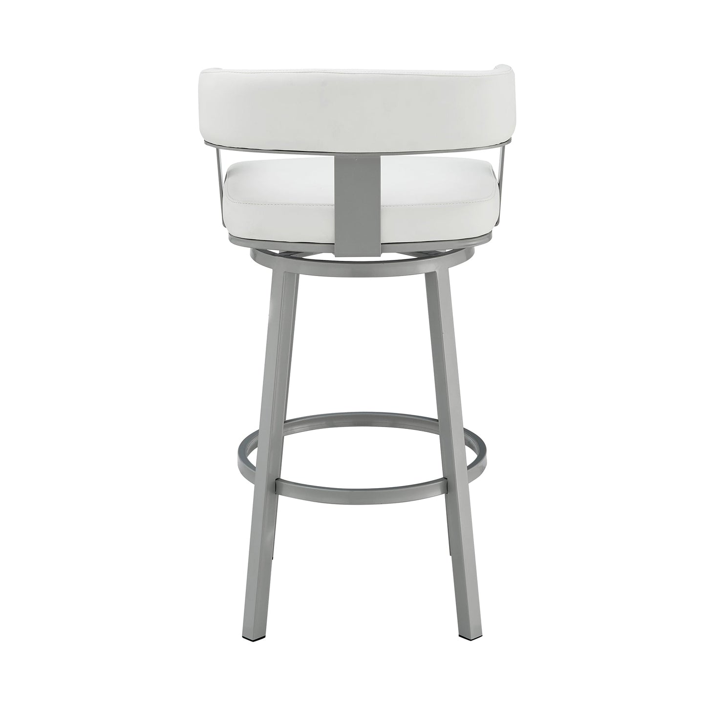 Lorin 26" Counter Height Swivel Bar Stool in Silver Finish with White Faux Leather